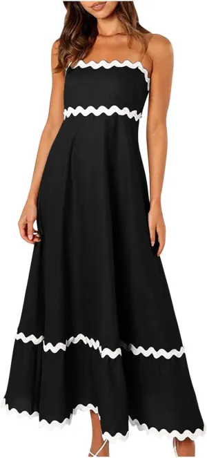Summer Dresses for Women 2024 Spaghetti Strap Tiered Flowy Sundress Vacation Party Long Beach Dress