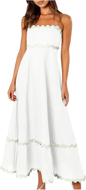 Summer Dresses for Women 2024 Spaghetti Strap Tiered Flowy Sundress Vacation Party Long Beach Dress
