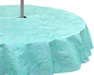 Summer Palm Leaf Sketch Umbrella Vinyl Tablecloths: Patio Table Cover with Hole and Zipper Closure for Umbrella, 52" x 70" inch Rectangle