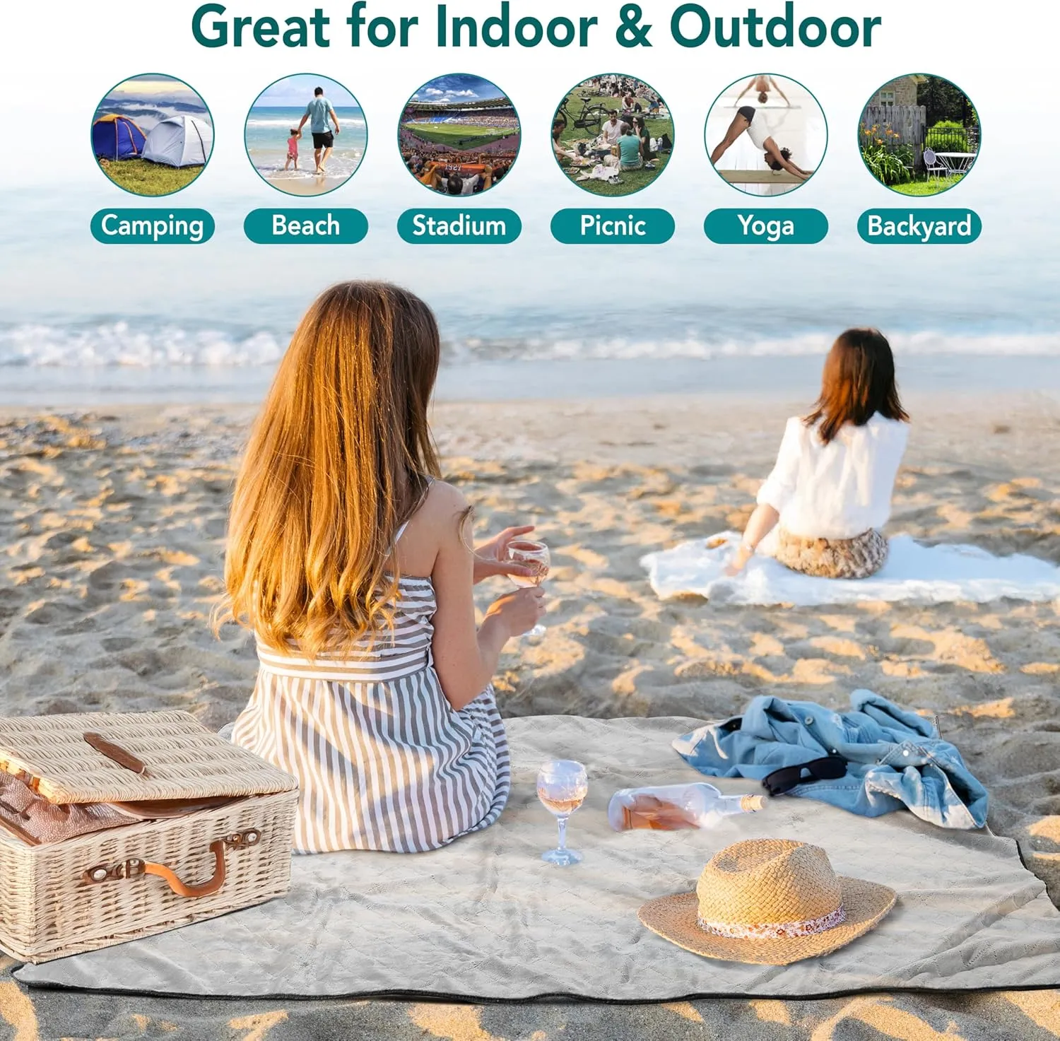 SUN CUBE Large Waterproof Camping Blanket, Fleece Quilted Stadium Blanket for Cold Weather, Windproof Foldable Outdoor Blanket Mat for Picnic, Beach, Pets, Car, 60x80in
