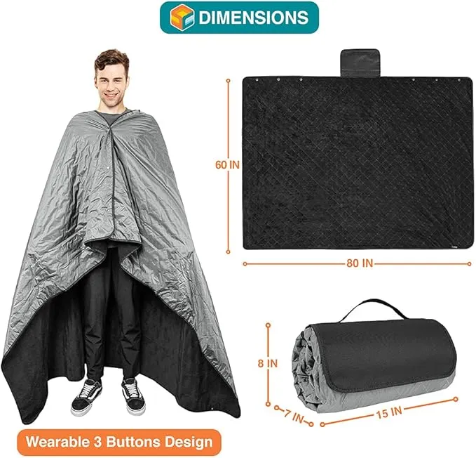 SUN CUBE Large Waterproof Camping Blanket, Fleece Quilted Stadium Blanket for Cold Weather, Windproof Foldable Outdoor Blanket Mat for Picnic, Beach, Pets, Car, 60x80in