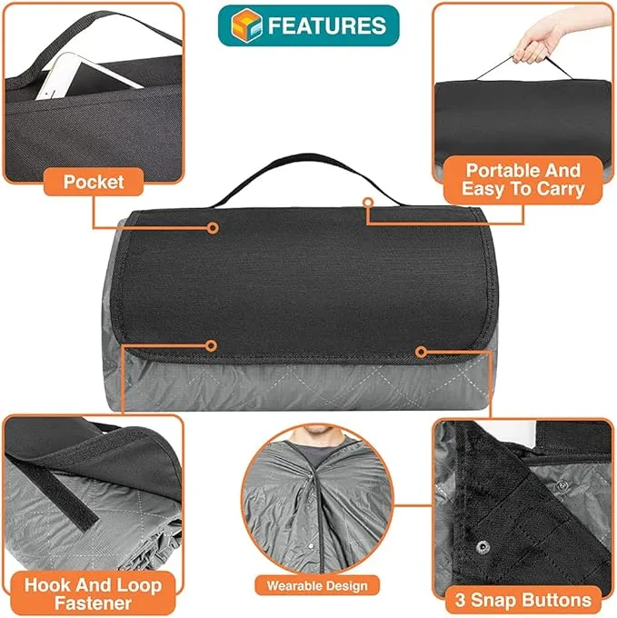 SUN CUBE Large Waterproof Camping Blanket, Fleece Quilted Stadium Blanket for Cold Weather, Windproof Foldable Outdoor Blanket Mat for Picnic, Beach, Pets, Car, 60x80in
