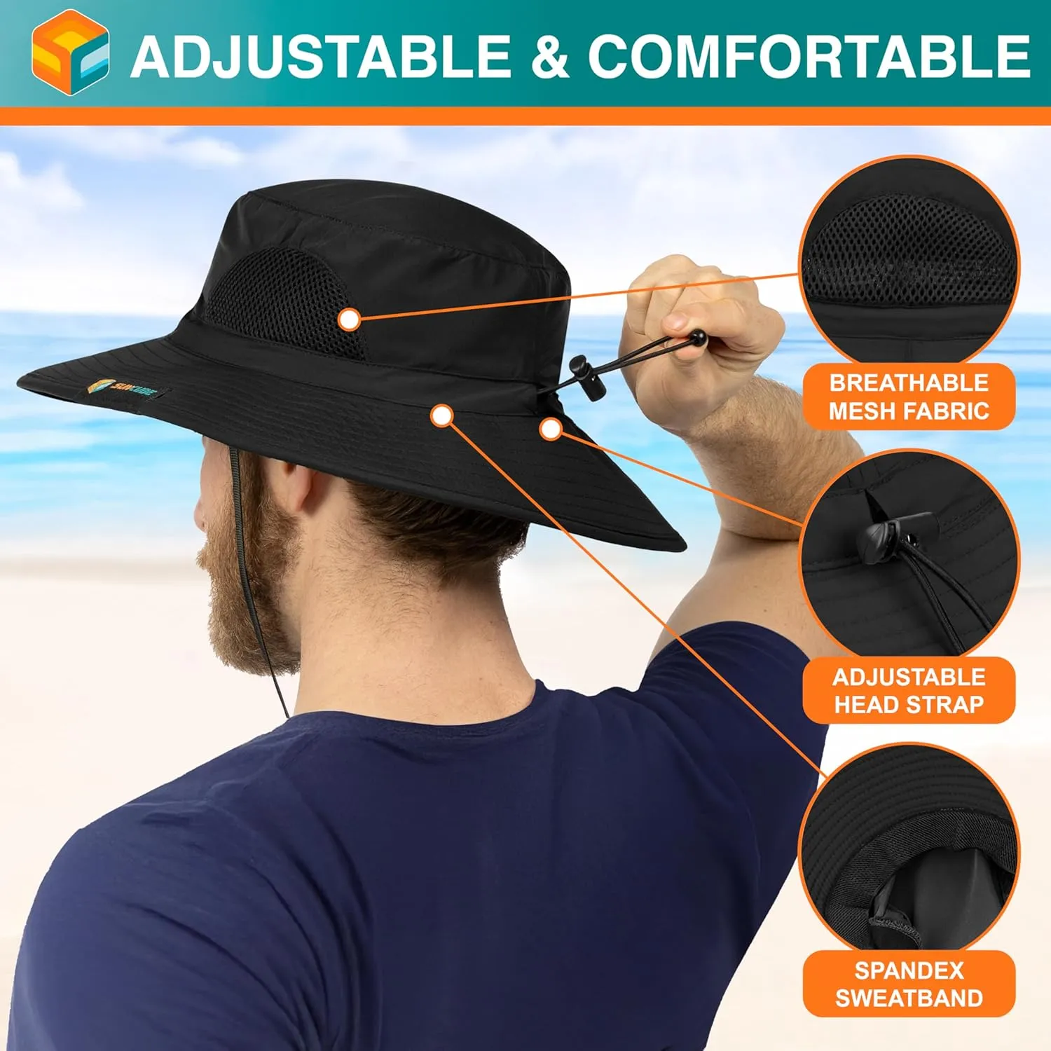 SUN CUBE Wide Brim Sun Hat Men Women, Fishing Hats Sun UV Protection, Mens Hiking Bucket Hat Safari Beach Boonie, UPF 50 