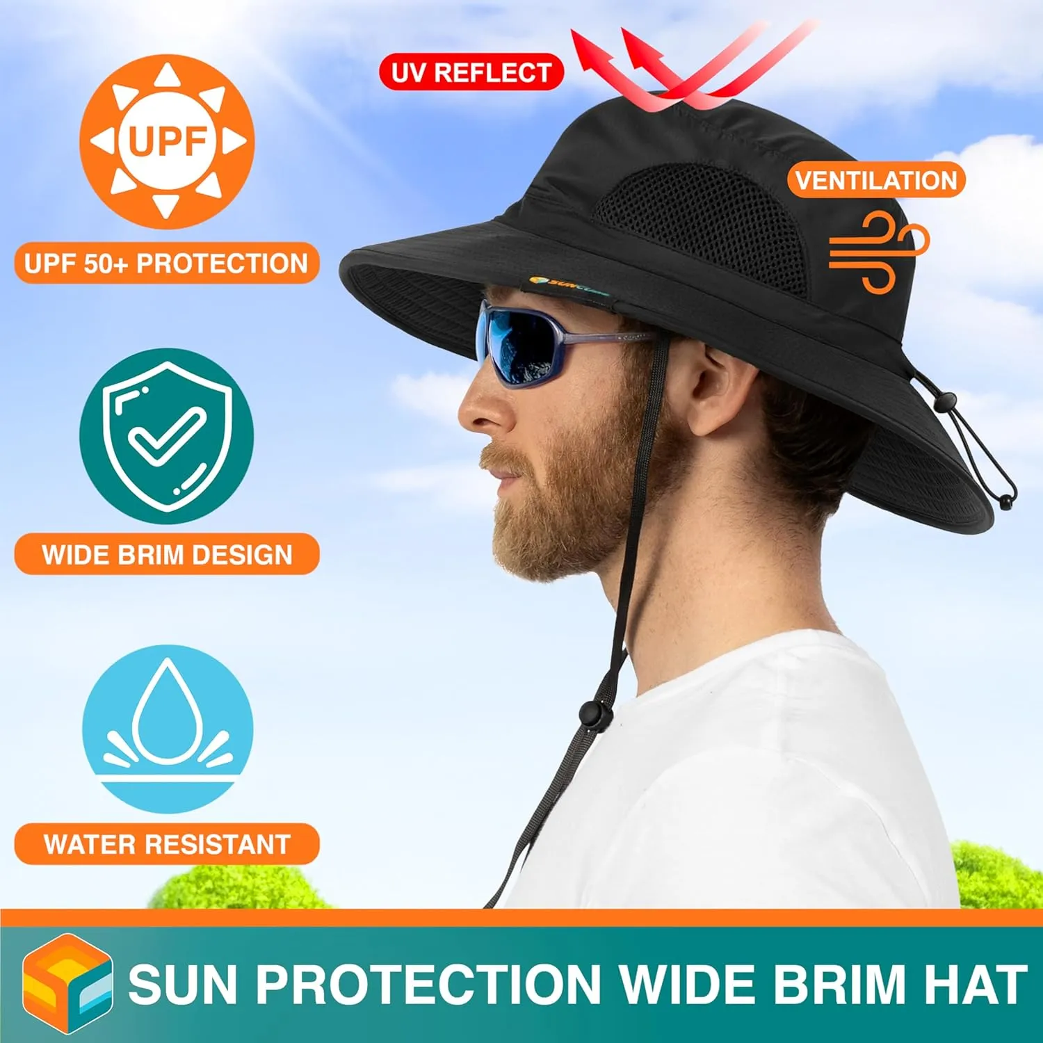 SUN CUBE Wide Brim Sun Hat Men Women, Fishing Hats Sun UV Protection, Mens Hiking Bucket Hat Safari Beach Boonie, UPF 50 