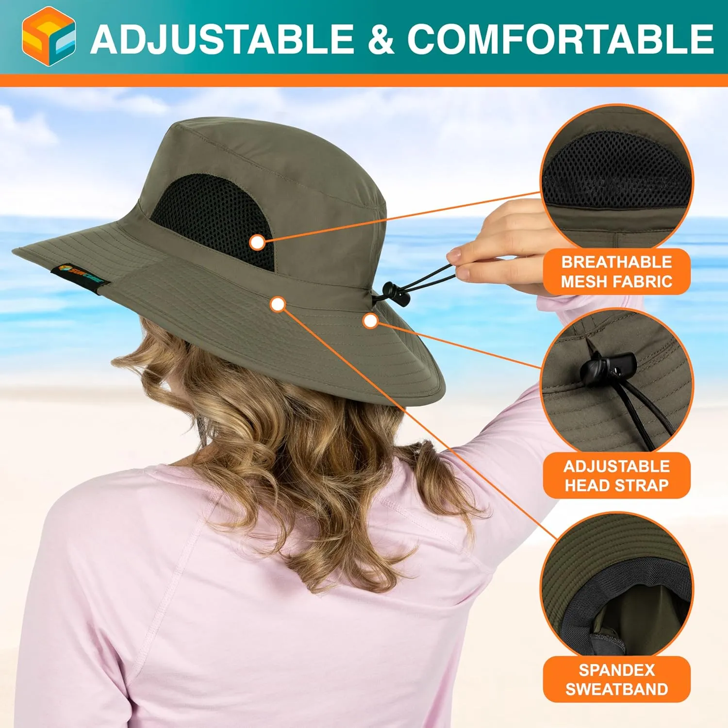 SUN CUBE Wide Brim Sun Hat Men Women, Fishing Hats Sun UV Protection, Mens Hiking Bucket Hat Safari Beach Boonie, UPF 50 