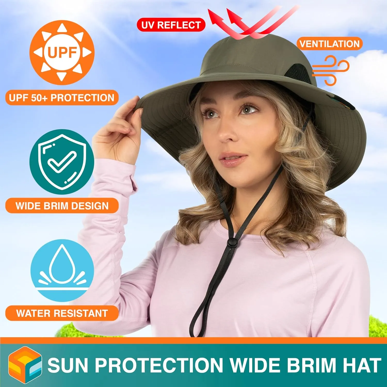 SUN CUBE Wide Brim Sun Hat Men Women, Fishing Hats Sun UV Protection, Mens Hiking Bucket Hat Safari Beach Boonie, UPF 50 