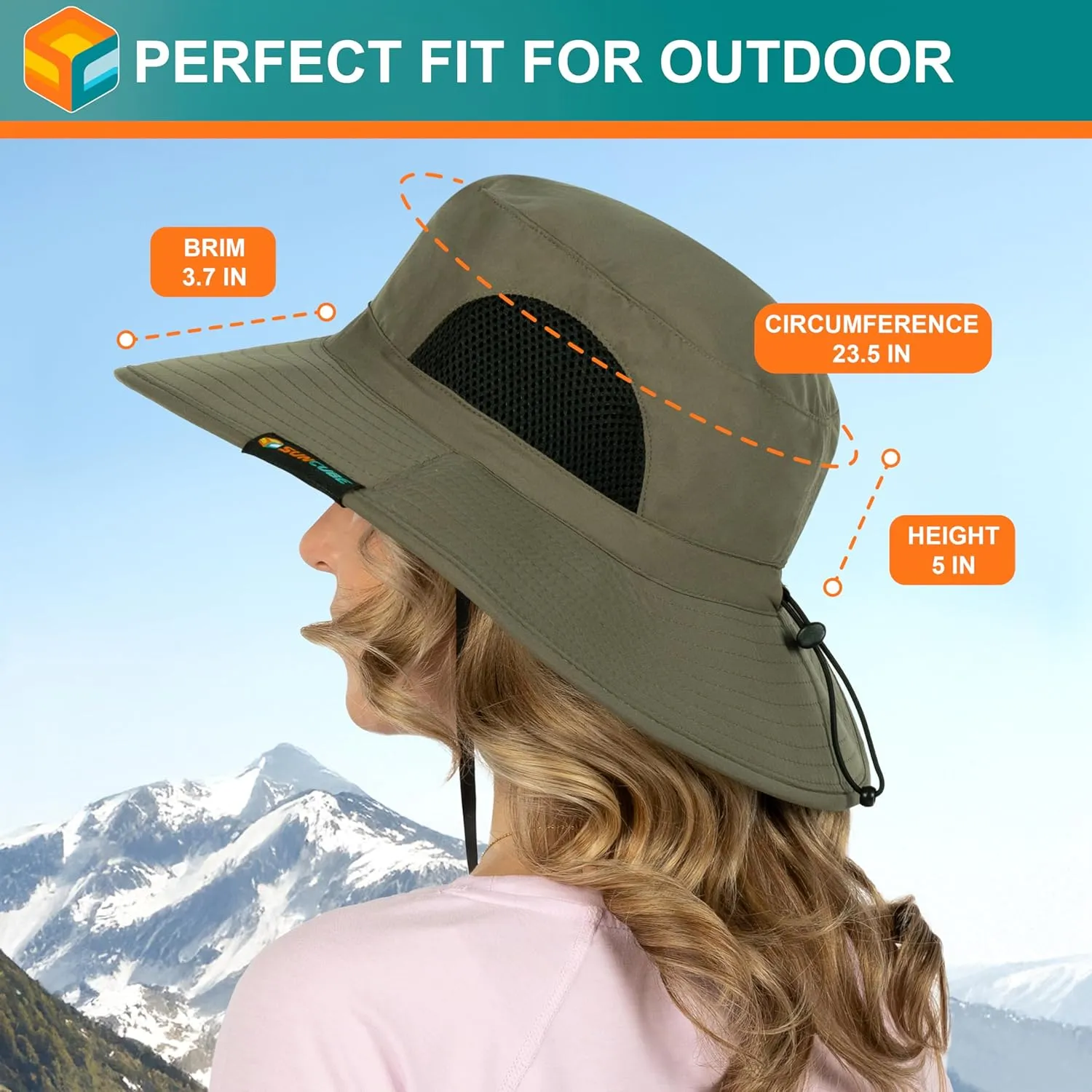 SUN CUBE Wide Brim Sun Hat Men Women, Fishing Hats Sun UV Protection, Mens Hiking Bucket Hat Safari Beach Boonie, UPF 50 
