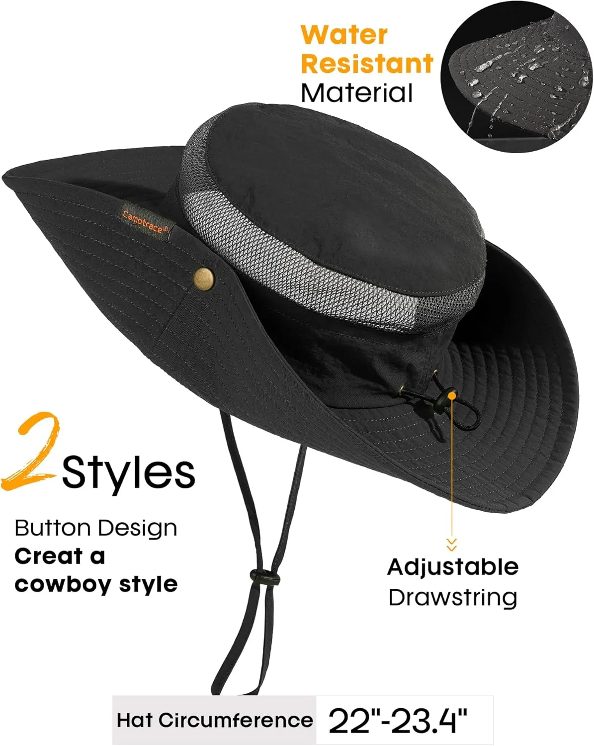 Sun Hats for Women Men Breathable Wide Brim Fishing Hat Hiking Summer UV Protection Bucket Hats UPF 80 