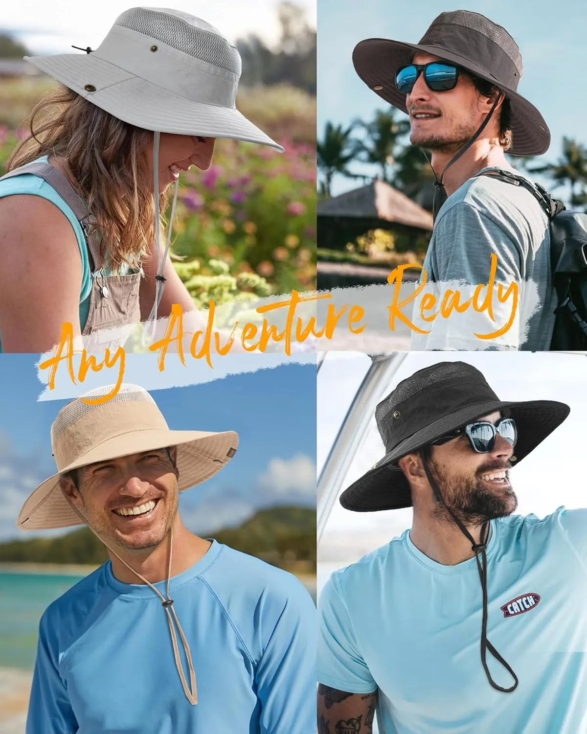 Sun Hats for Women Men Breathable Wide Brim Fishing Hat Hiking Summer UV Protection Bucket Hats UPF 80 