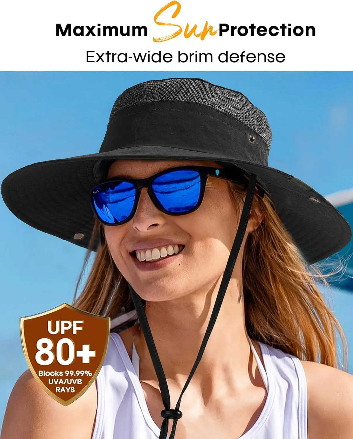 Sun Hats for Women Men Breathable Wide Brim Fishing Hat Hiking Summer UV Protection Bucket Hats UPF 80 