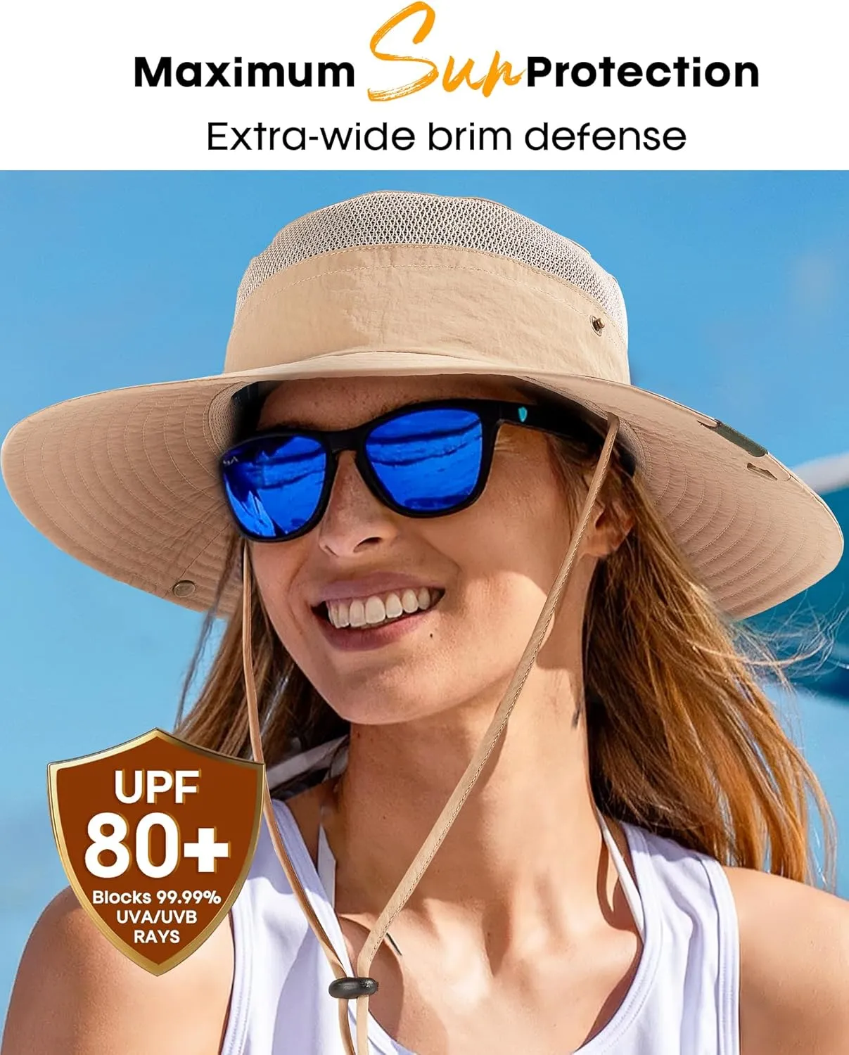 Sun Hats for Women Men Breathable Wide Brim Fishing Hat Hiking Summer UV Protection Bucket Hats UPF 80 