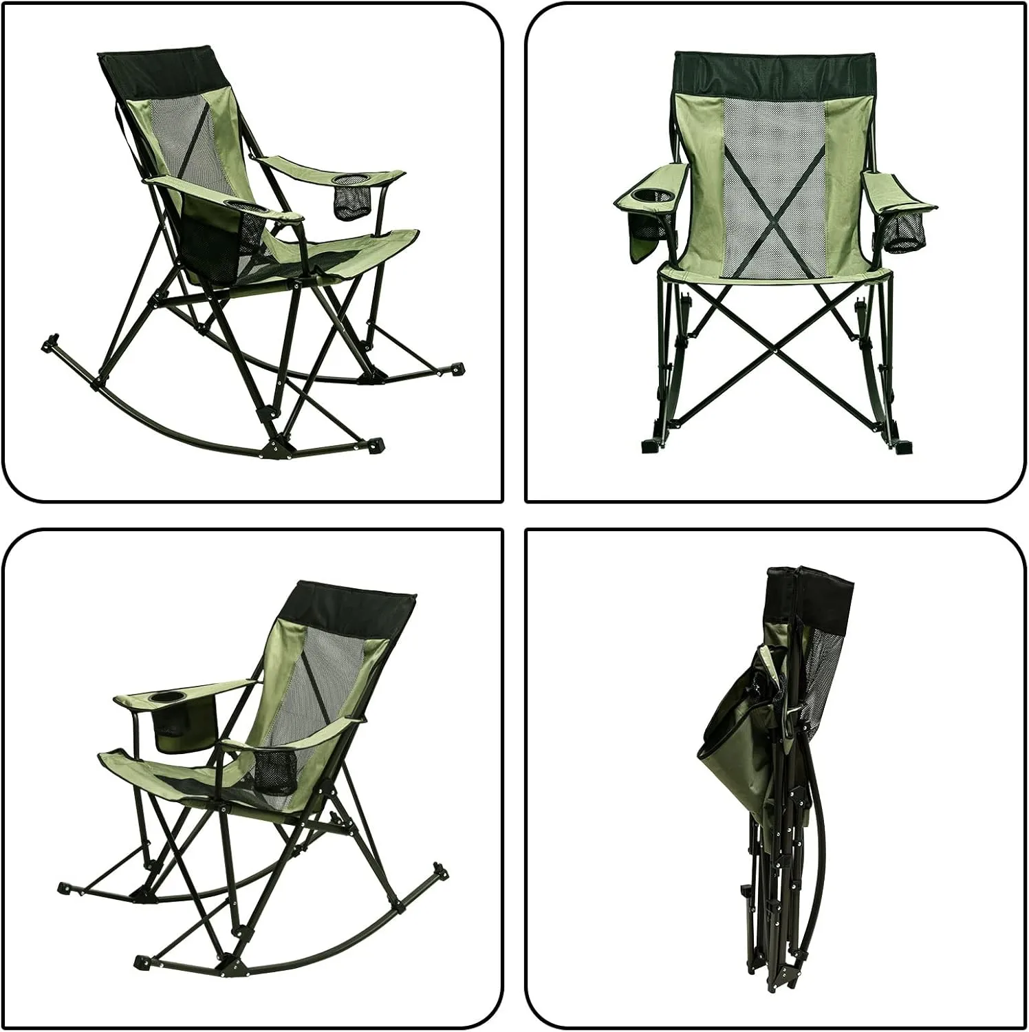 SUNNYFEEL Camping Rocking Chair, Folding Lawn Chairs with Cup Holder, Storage Pocket, Mesh Back Recliner for Beach/Outdoor/Travel/Picnic/Patio, Portable Camp Rocker Chair with Carry Bag