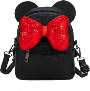 Sunwel Fashion Girls Mini Backpack Purse Mouse Ear Polka-dot Sequin Bow Convertible Backpack to Crossbody Bag for Women (black sequin bow, W8.7 x H10)