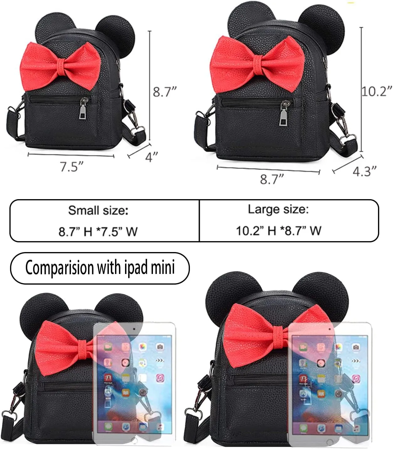 Sunwel Fashion Girls Mini Backpack Purse Mouse Ear Polka-dot Sequin Bow Convertible Backpack to Crossbody Bag for Women (black sequin bow, W8.7 x H10)