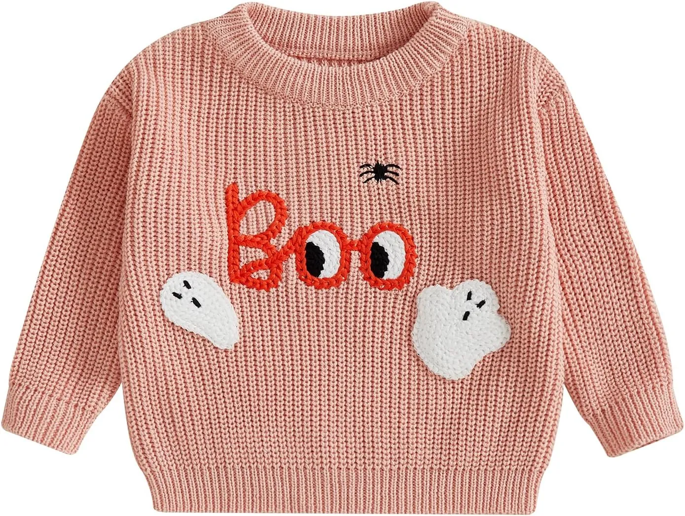 Suolongsama Toddler Baby Boy Girl Halloween Sweater Ghost Embroidery Crewneck Knit Sweatshirt Warm Fall Winter Clothes