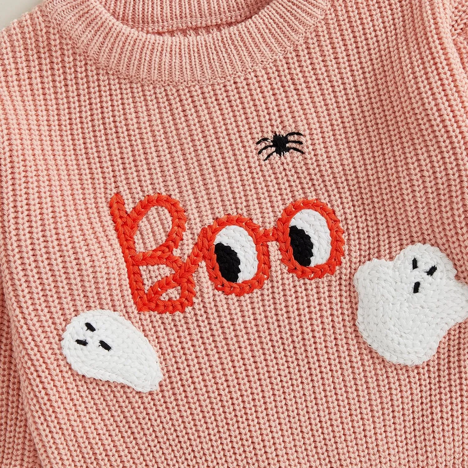 Suolongsama Toddler Baby Boy Girl Halloween Sweater Ghost Embroidery Crewneck Knit Sweatshirt Warm Fall Winter Clothes