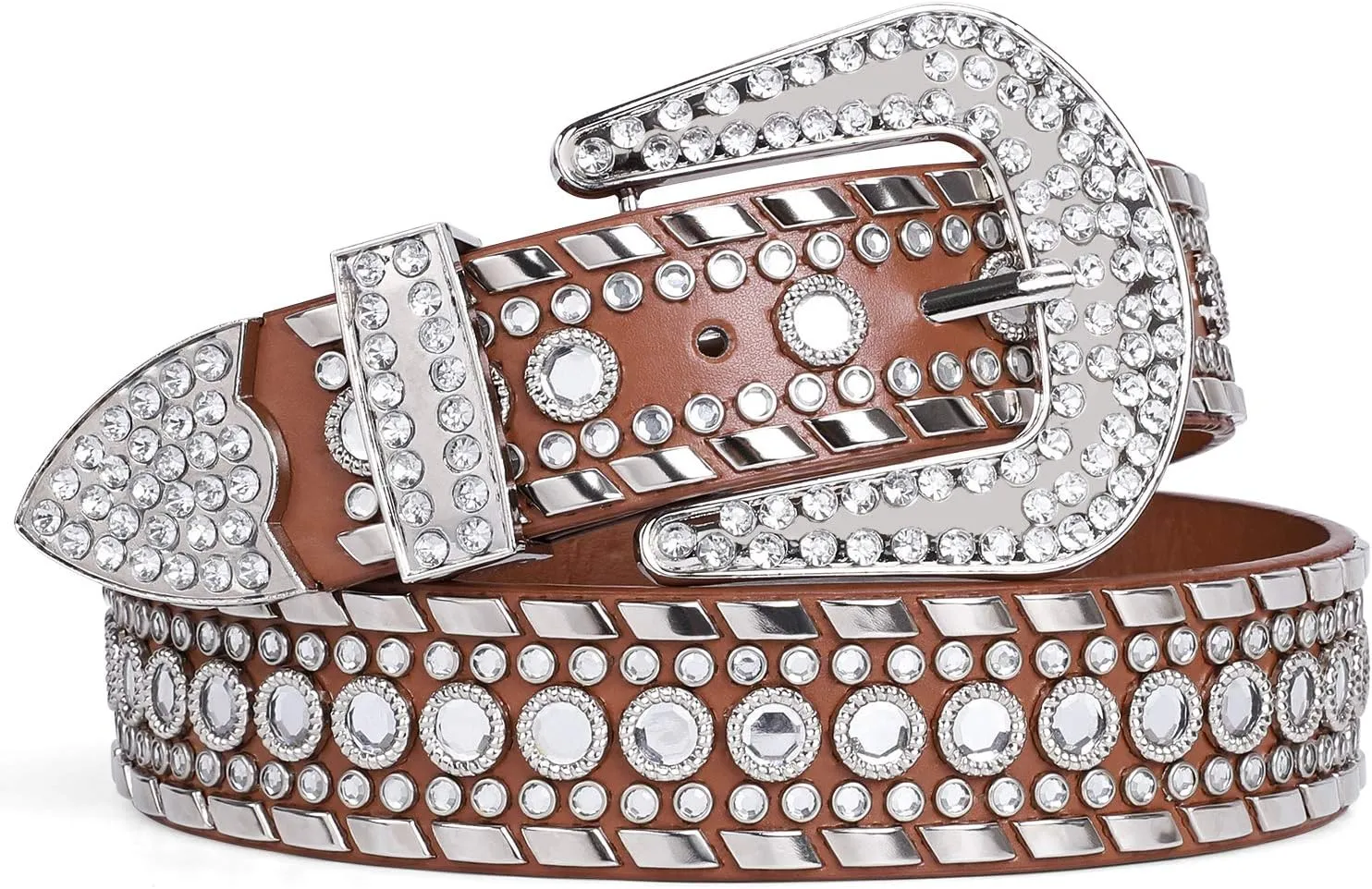 SUOSDEY Rhinestone Belt for Men Women Western Cowboy Cowgirl Bling Studded Leather Belt for Jeans Pants
