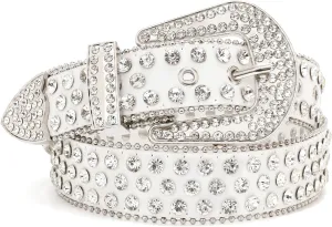 SUOSDEY Rhinestone Belt for Men Women Western Cowboy Cowgirl Bling Studded Leather Belt for Jeans Pants