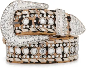 SUOSDEY Rhinestone Belt for Men Women Western Cowboy Cowgirl Bling Studded Leather Belt for Jeans Pants