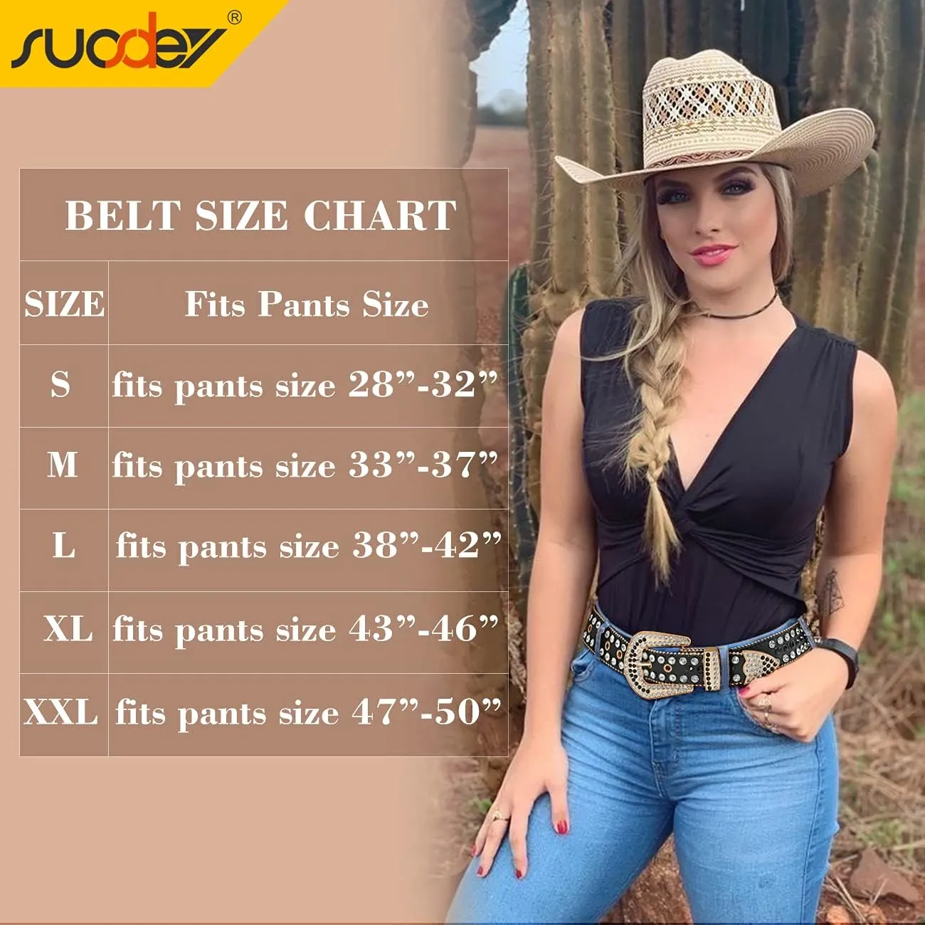 SUOSDEY Rhinestone Belt for Men Women Western Cowboy Cowgirl Bling Studded Leather Belt for Jeans Pants