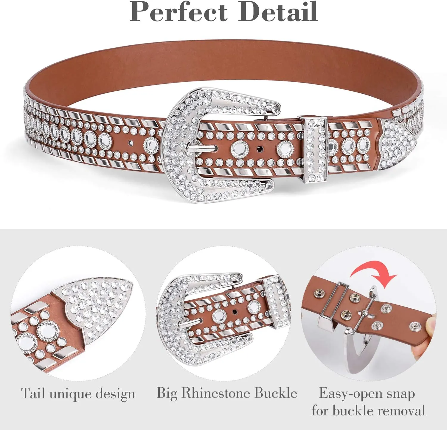 SUOSDEY Rhinestone Belt for Men Women Western Cowboy Cowgirl Bling Studded Leather Belt for Jeans Pants