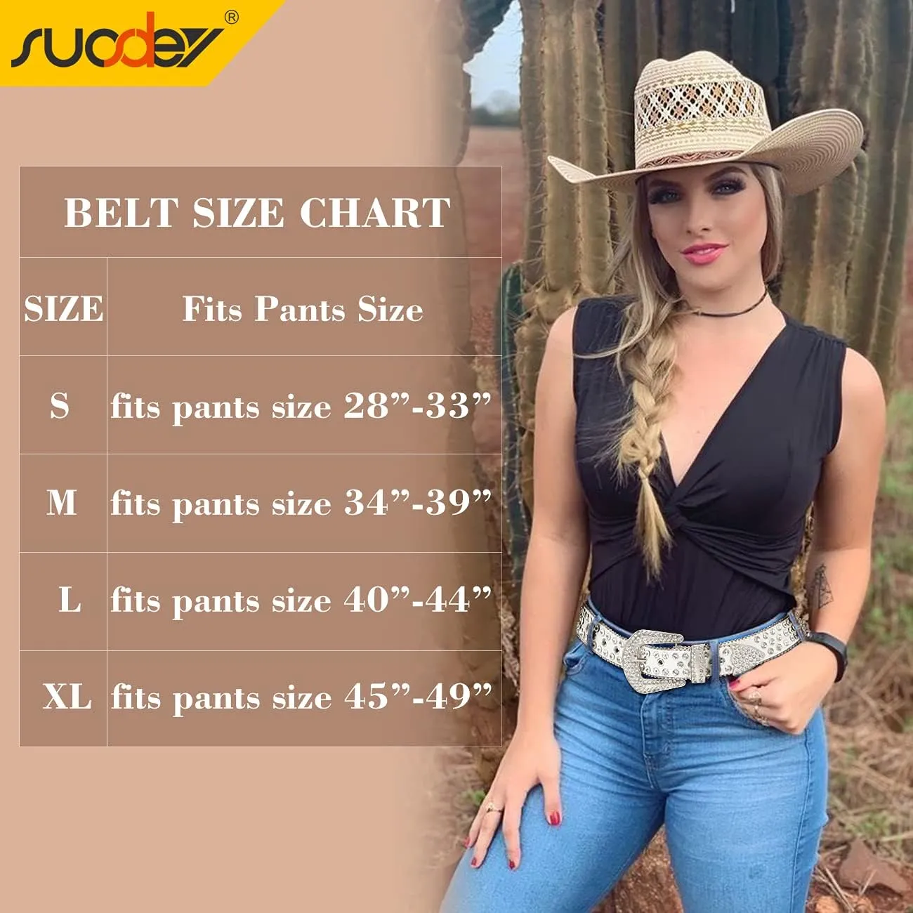 SUOSDEY Rhinestone Belt for Men Women Western Cowboy Cowgirl Bling Studded Leather Belt for Jeans Pants