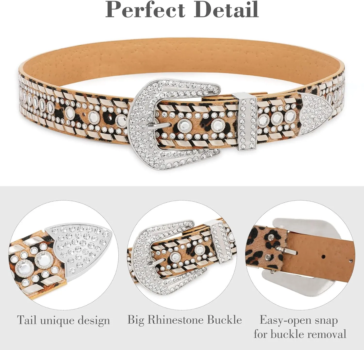 SUOSDEY Rhinestone Belt for Men Women Western Cowboy Cowgirl Bling Studded Leather Belt for Jeans Pants
