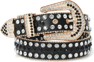 SUOSDEY Rhinestone Belt for Men Women Western Cowboy Cowgirl Bling Studded Leather Belt for Jeans Pants
