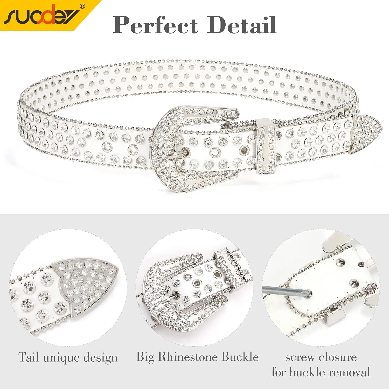 SUOSDEY Rhinestone Belt for Men Women Western Cowboy Cowgirl Bling Studded Leather Belt for Jeans Pants