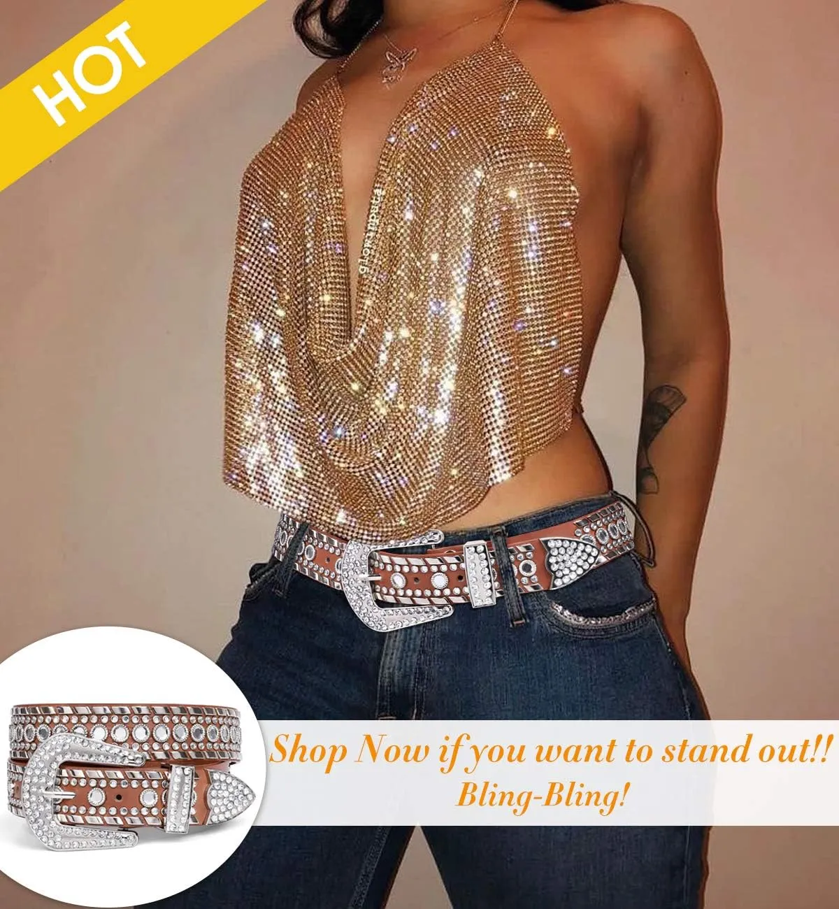 SUOSDEY Rhinestone Belt for Men Women Western Cowboy Cowgirl Bling Studded Leather Belt for Jeans Pants