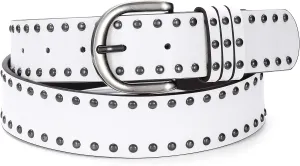 SUOSDEY Women Leather Rivets Belts for Jeans Pants Dresses Studded Leather Belts with Silver Buckle