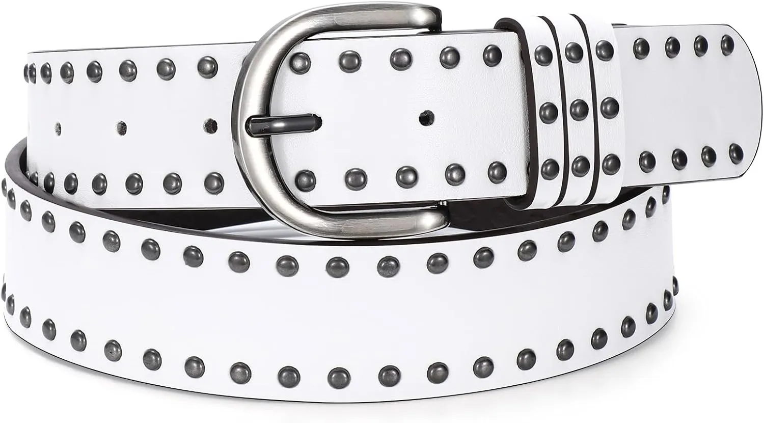 SUOSDEY Women Leather Rivets Belts for Jeans Pants Dresses Studded Leather Belts with Silver Buckle