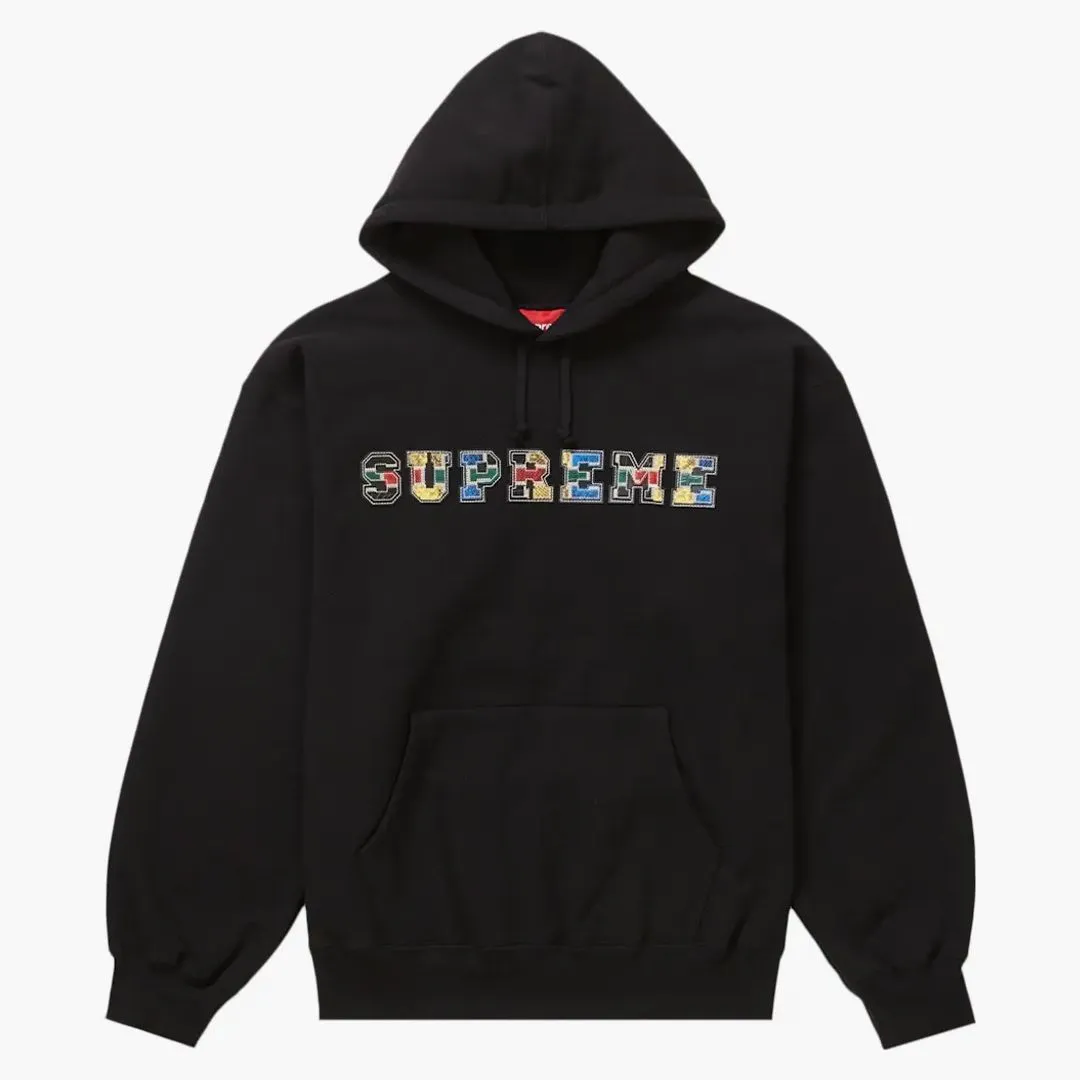 Supreme Collegiate Patchwork Leather Hooded Sweatshirt Black