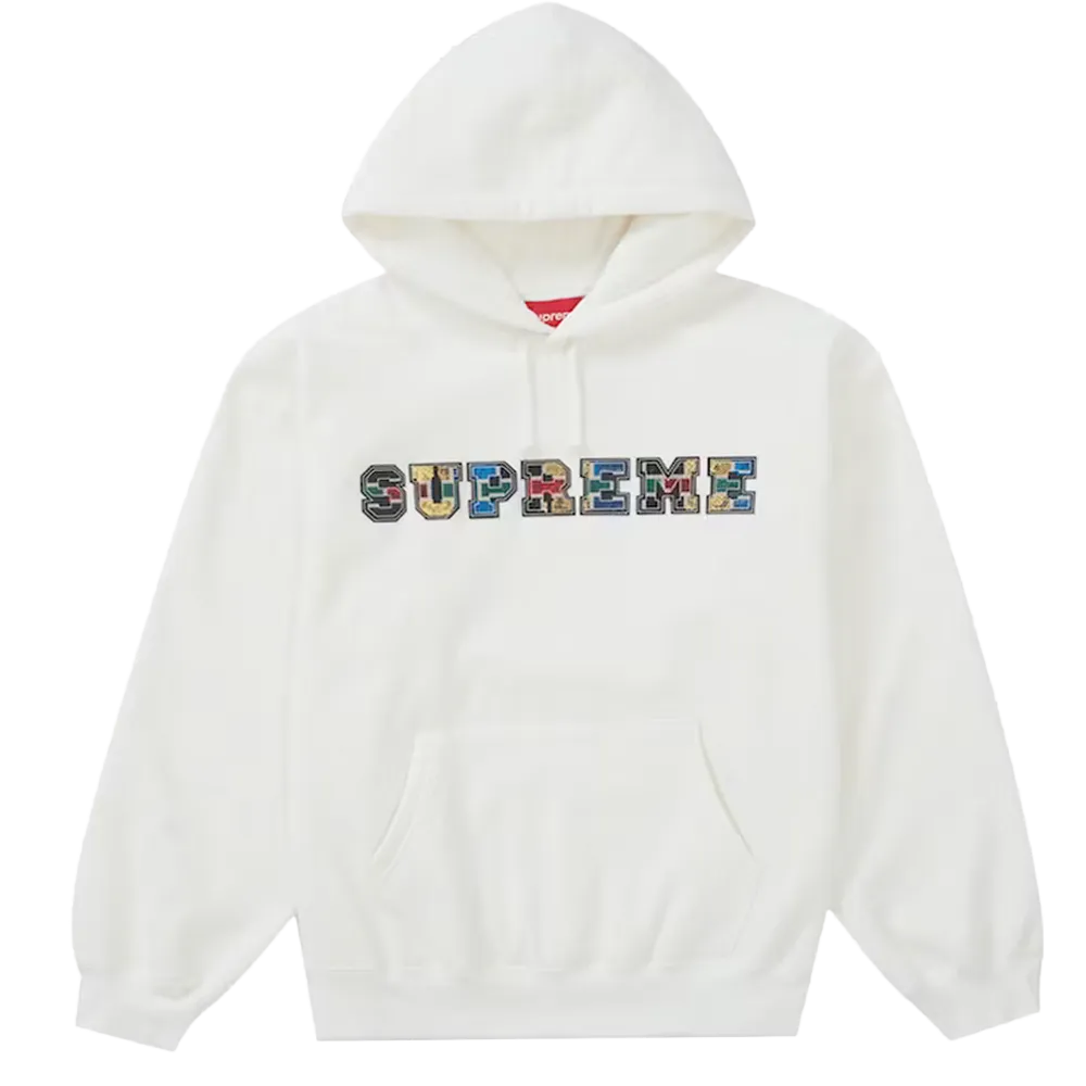 Supreme Collegiate Patchwork Leather Hooded Sweatshirt White