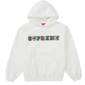 Supreme Collegiate Patchwork Leather Hooded Sweatshirt White