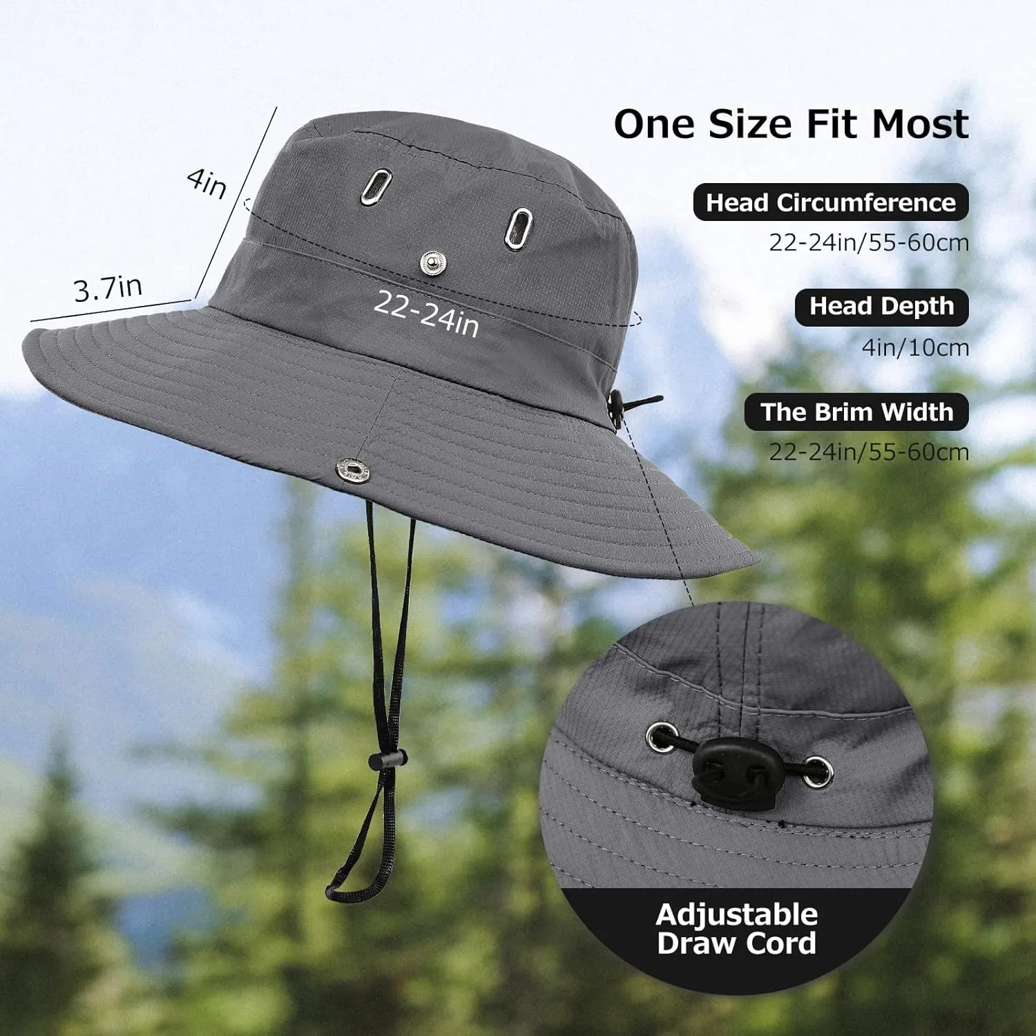 Surblue Boonie Sun Hat Wide Brim Fishing Hat with String for Hiking, Travel