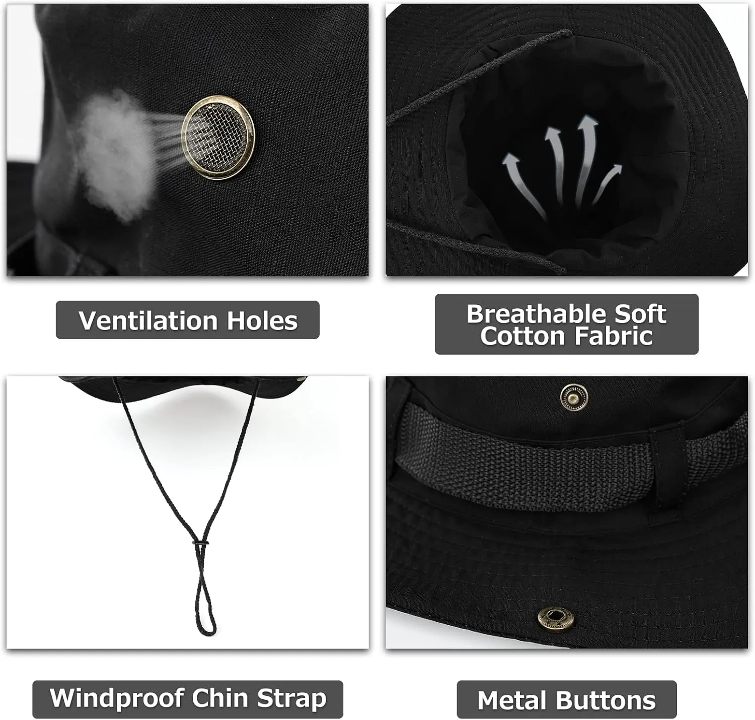 Surblue Boonie Sun Hat Windproof Fishing Hat UPF 50  UV Protection for Hiking, Travel