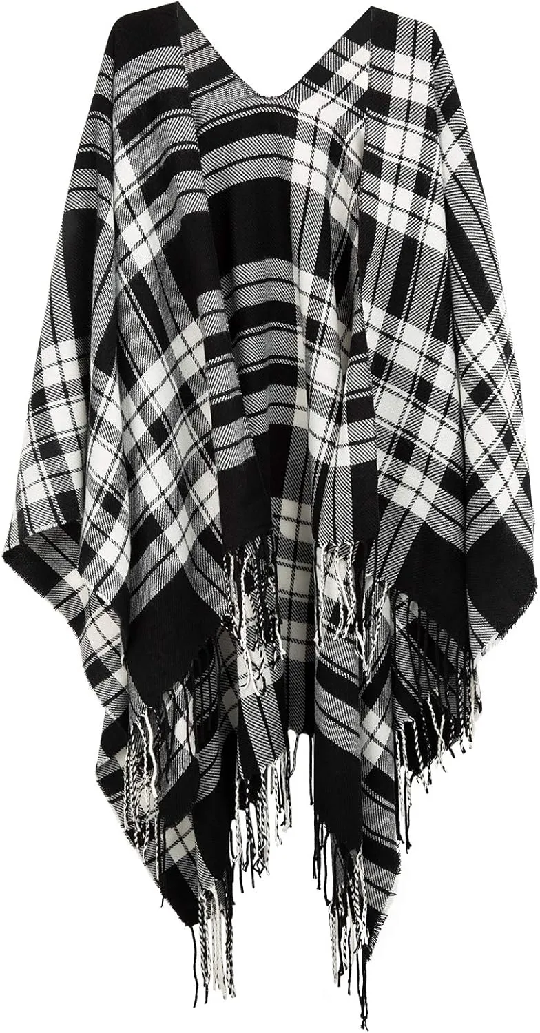 Surblue Elegant Shawl Scarf Classic Plaid Open Front Oversized Soft for Women
