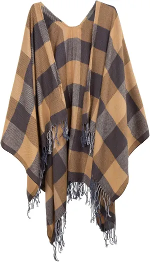 Surblue Elegant Shawl Scarf Classic Plaid Open Front Oversized Soft for Women