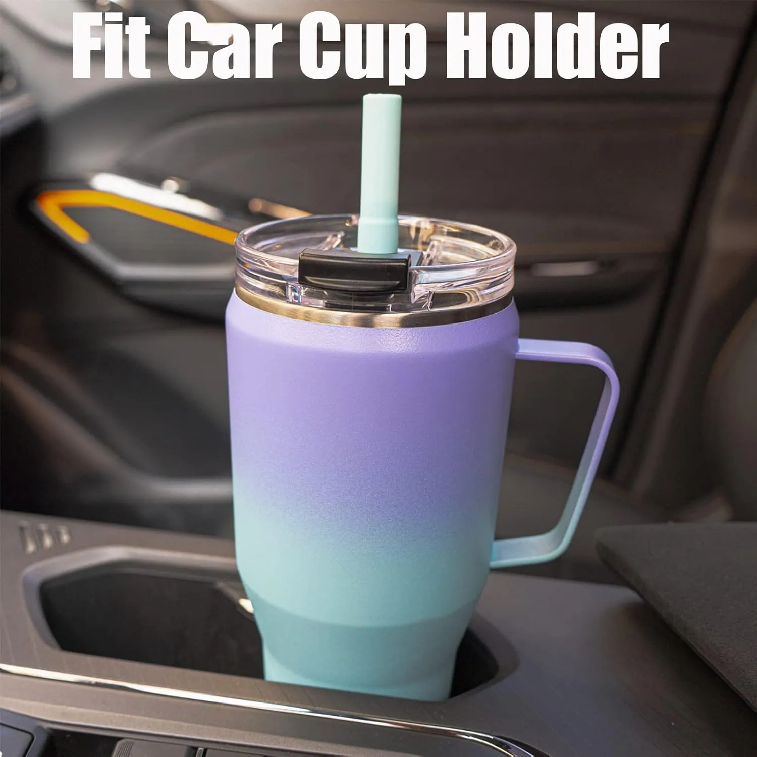 Sursip 40 oz Insulated Tumbler with Screw Lid - Stainless Steel Vacuum Cup with Straw/Handle, Keeps Drinks Cold up to 24 Hours - Sweat/Leak Proof, Dishwasher Safe, Fits Car Cup Holder (Purple＆Blue)
