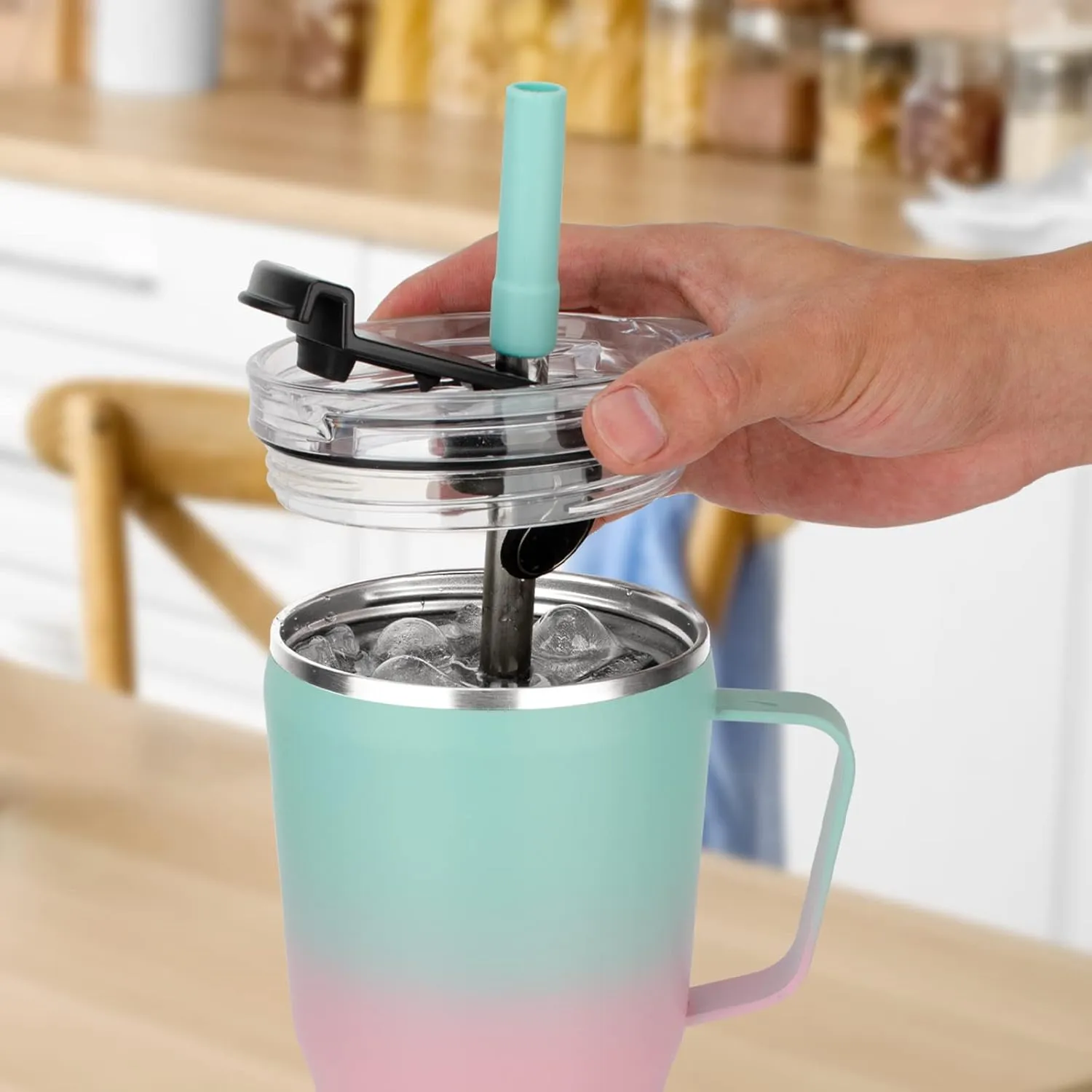 Sursip 40 oz Insulated Tumbler with Screw Lid - Stainless Steel Vacuum Cup with Straw/Handle, Keeps Drinks Cold up to 24 Hours - Sweat/Leak Proof, Dishwasher Safe, Fits Car Cup Holder (Purple＆Blue)