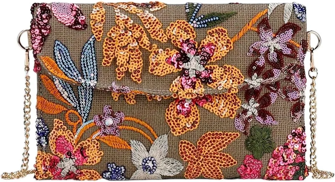 SweatyRocks Women's Sequin Floral Crossbody Purses Chain Flap Elegant Evening Bags