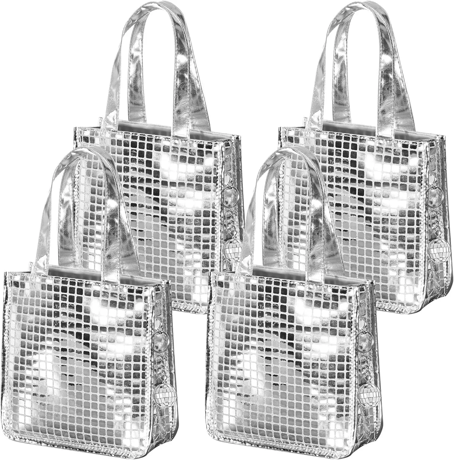 Sweetude Disco Tote Bag Silver Glitter Gift Bags with Handles Silver Handbag with Disco Ball Bachelorette New Years Eve Party Favors