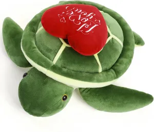 Syhood 12 Inch Valentine‘s Day Love You Plush Stuffed Sea Turtle with Red Heart Cute Animals for Girlfriend Green Stuffed Sea Turtle Plush Toys for Valentines, Anniversary, Romantic Date