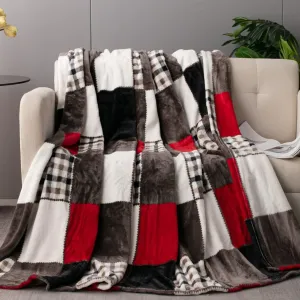 Tache Holiday Red Farmhouse Super Soft Plaid Patchwork Plush Lightweight Decorative Couch Travel, Lap, Bed Throw Blanket 90x90, Full Queen Size