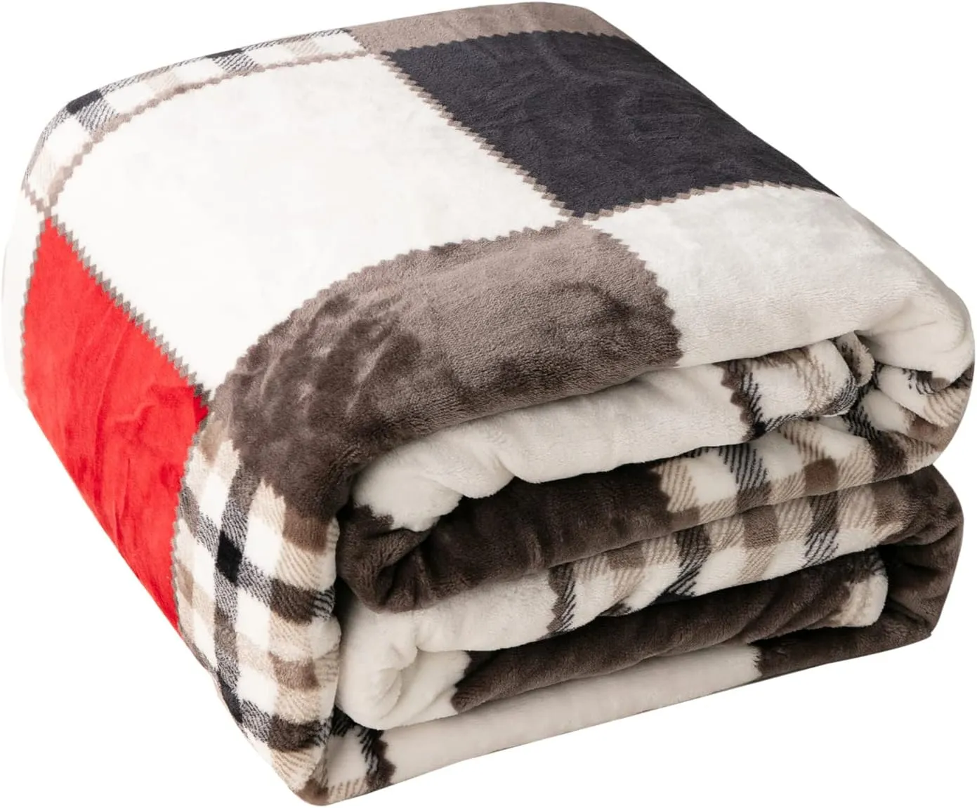 Tache Holiday Red Farmhouse Super Soft Plaid Patchwork Plush Lightweight Decorative Couch Travel, Lap, Bed Throw Blanket 90x90, Full Queen Size