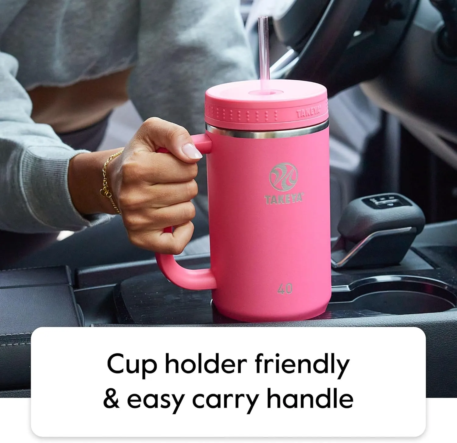 Takeya 40 oz Stainless Steel Tumbler with Lid and Two Straws, Premium Quality, Double Wall Insulated, Wiith Handle, Keep Drinks Cold for Up to 24 Hours, Mist