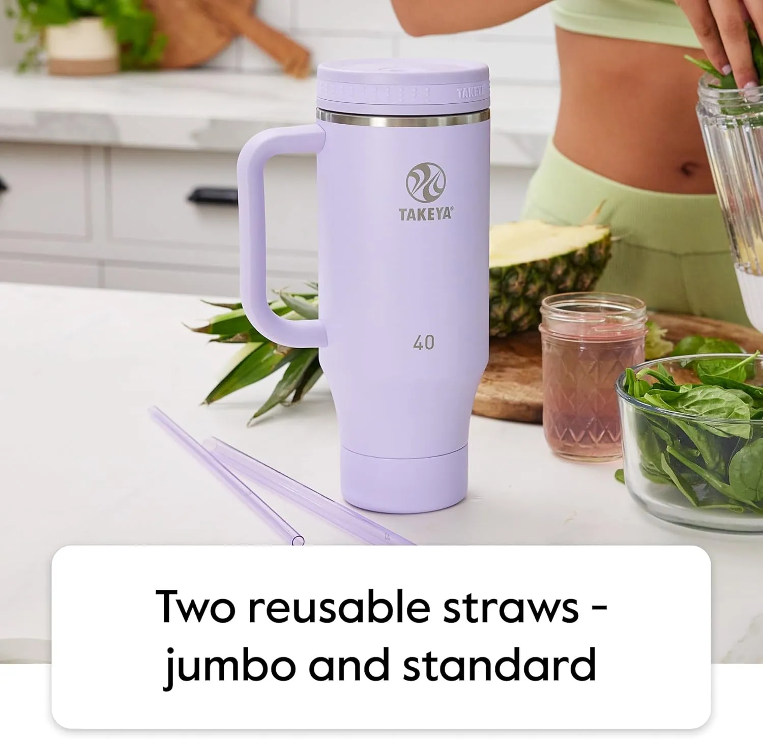 Takeya 40 oz Stainless Steel Tumbler with Lid and Two Straws, Premium Quality, Double Wall Insulated, Wiith Handle, Keep Drinks Cold for Up to 24 Hours, Mist
