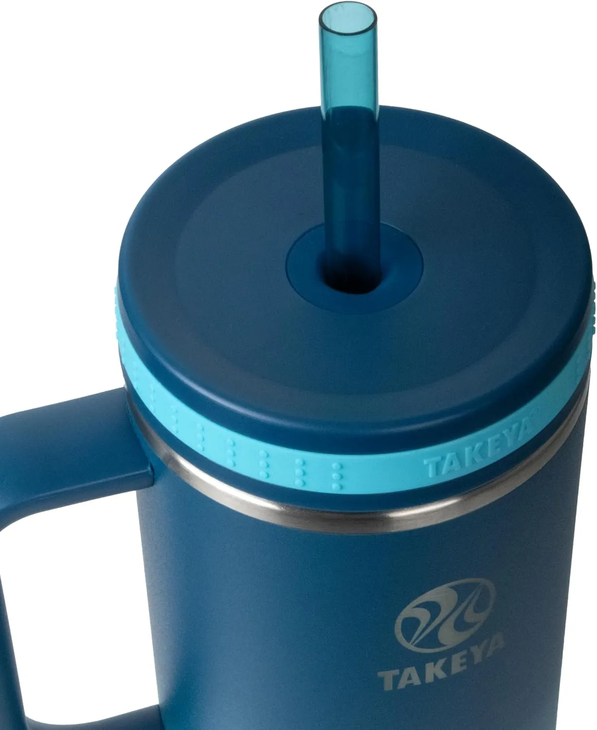 Takeya Straw Tumbler with Handle - Beverage Tumbler for Coffee, Water & More - Durable Tumbler with Built-In Silicone Coaster & 2 Straws - Double Stainless Steel Insulation - 40 oz, Ombre Adventure