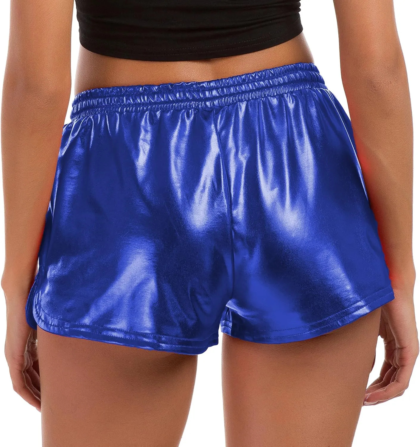 Tandisk Women's Yoga Hot Shorts Shiny Metallic Pants with Elastic Drawstring